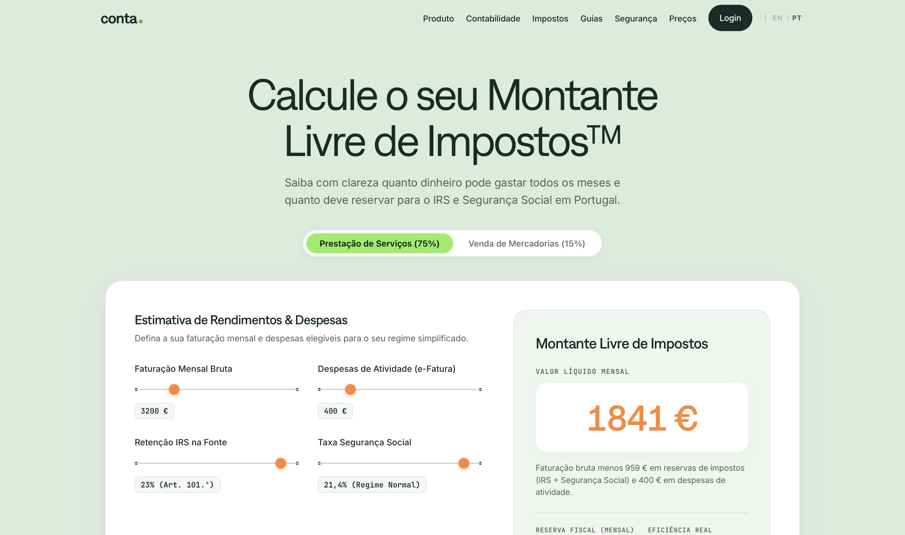 Conta public tax and safe-to-spend calculator website